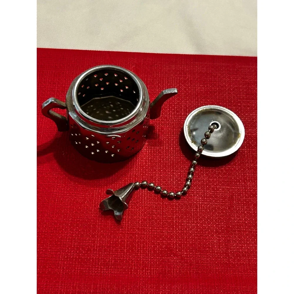 Vintage Miniature Teapot Tea Infuser Stainless Steel Loose Leaf Steeper Chain